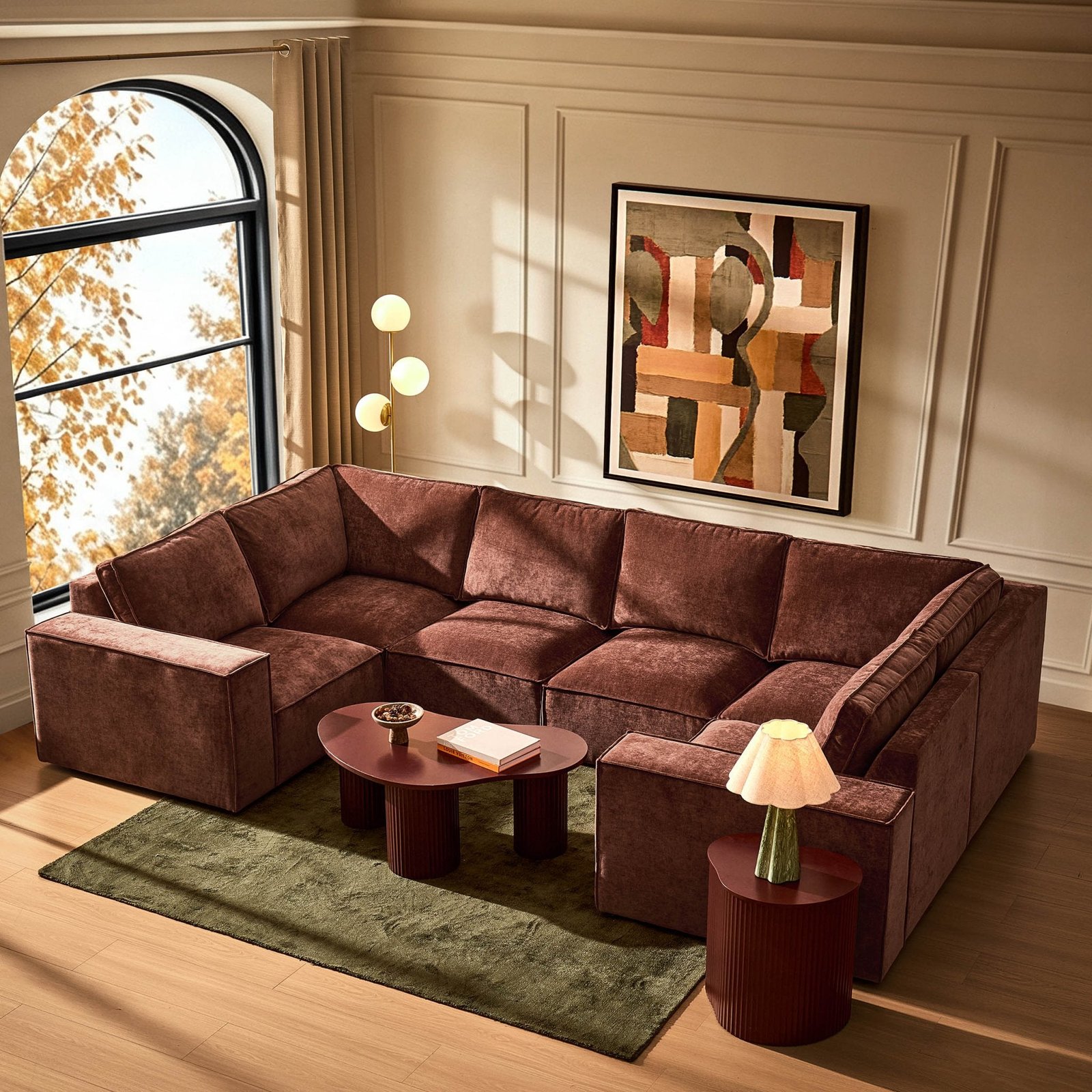 Brooklyn U-Shape Sofa - Chenille Dark Rust - Green Lane