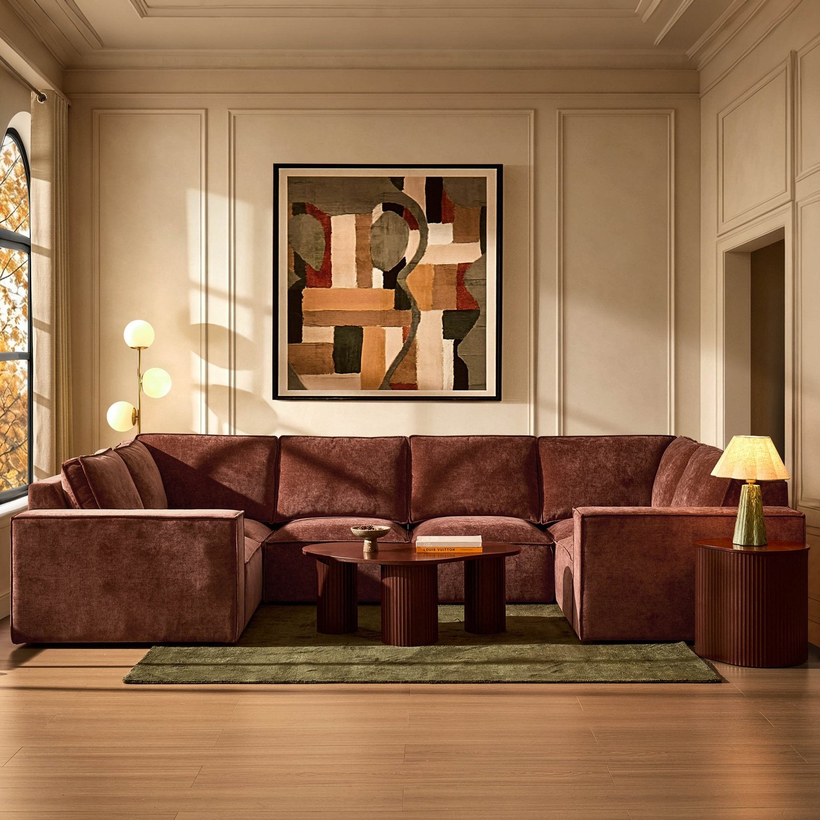Brooklyn U-Shape Sofa - Chenille Dark Rust - Green Lane