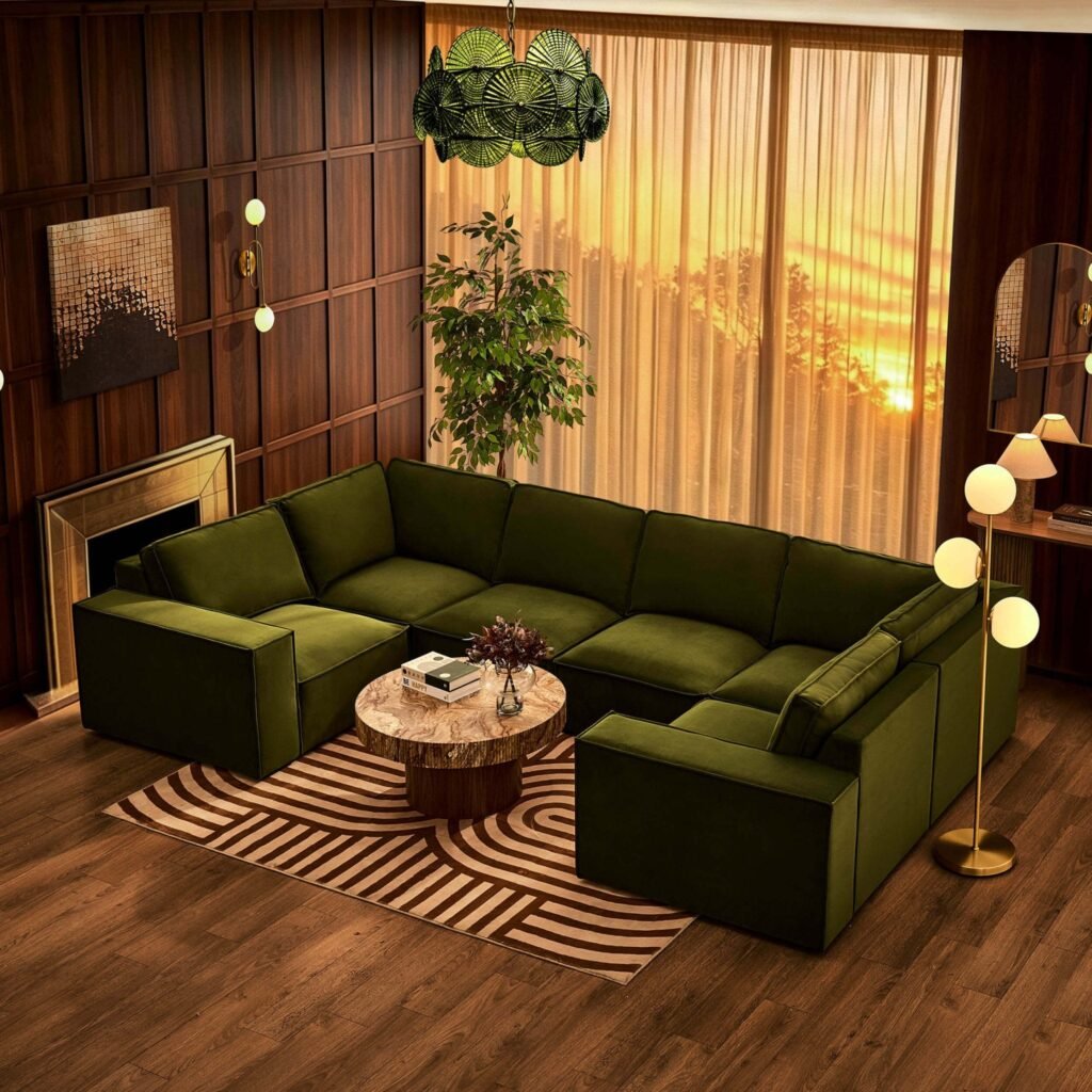 Brooklyn U-Shape Sofa - Muted Moss - Green Lane