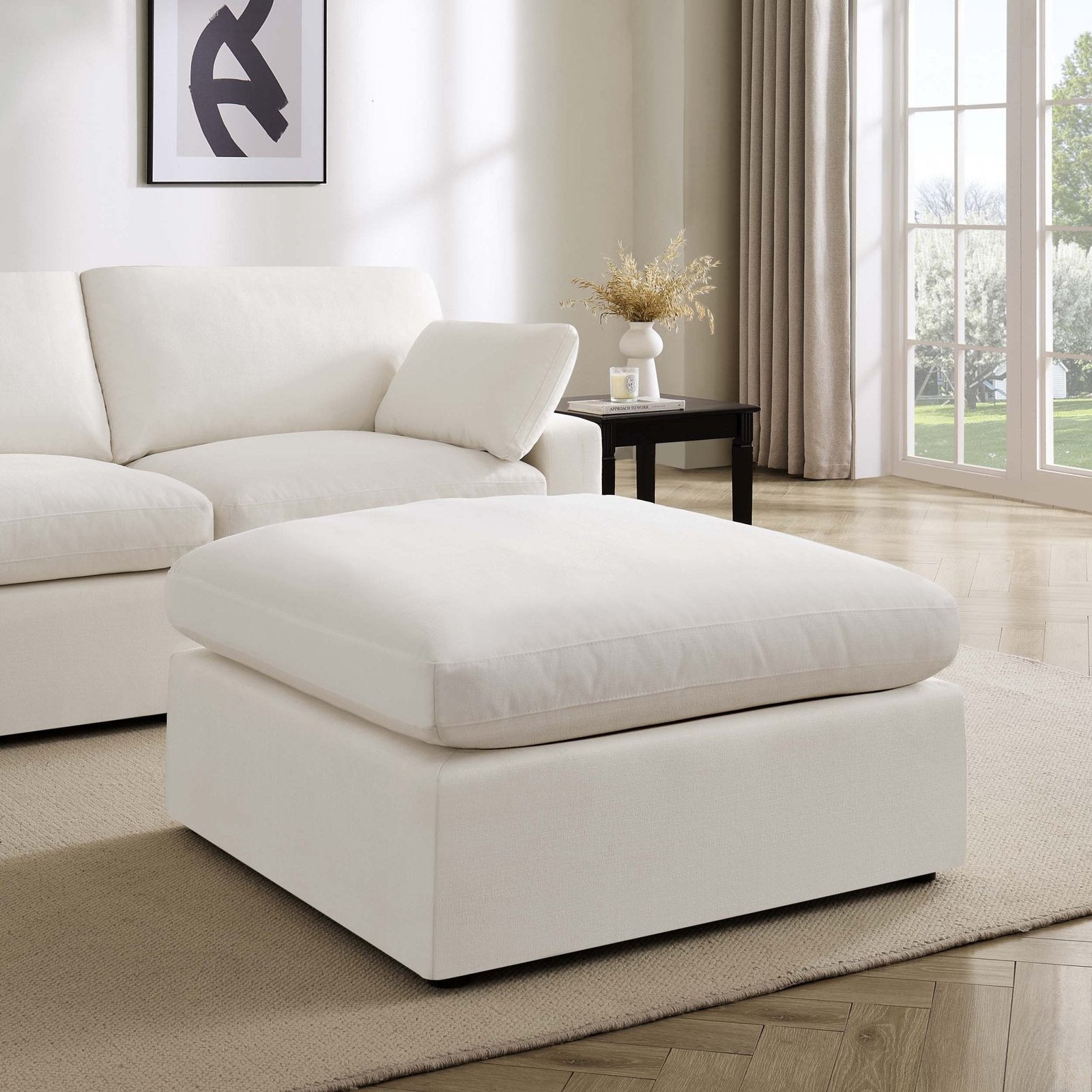 Cairo Feather Pouffe - Vanilla