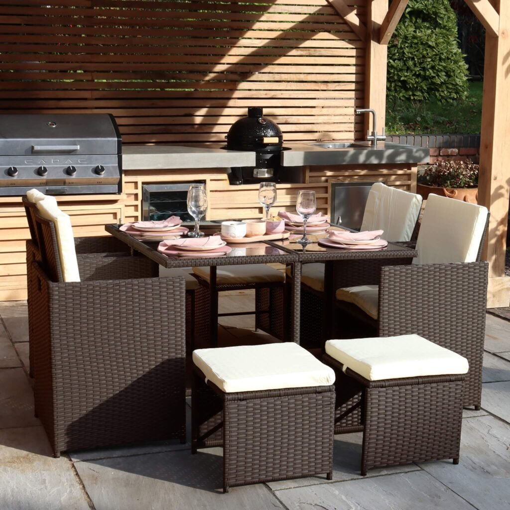 Cannes Outdoor 8 - Seater Dining Set - Brown - Green Lane