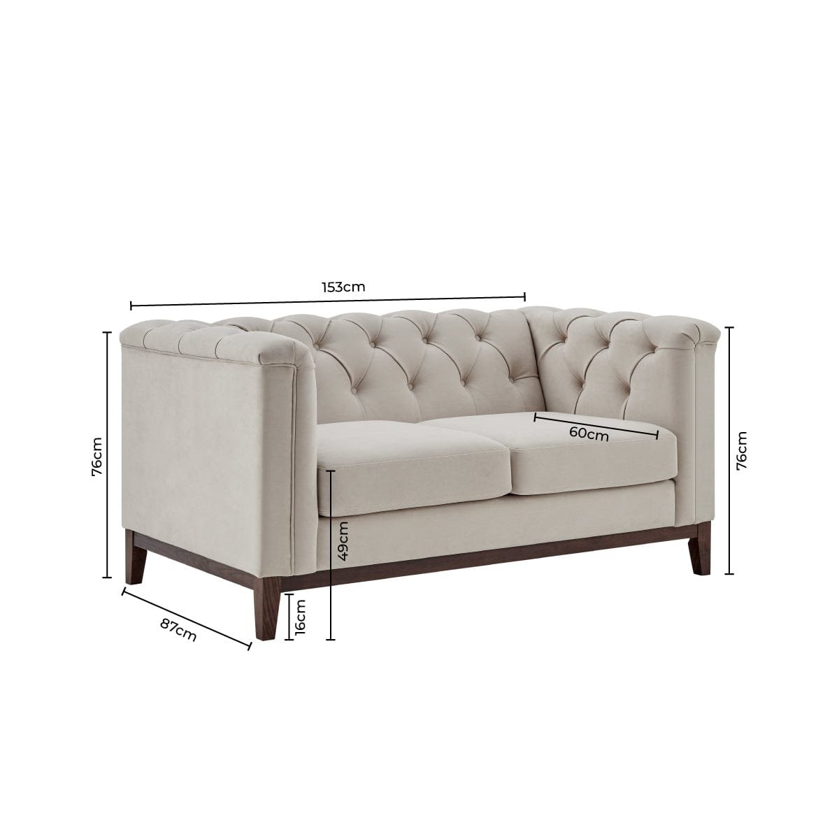 Chesterfield 2 Seater Sofa - Cream Linen