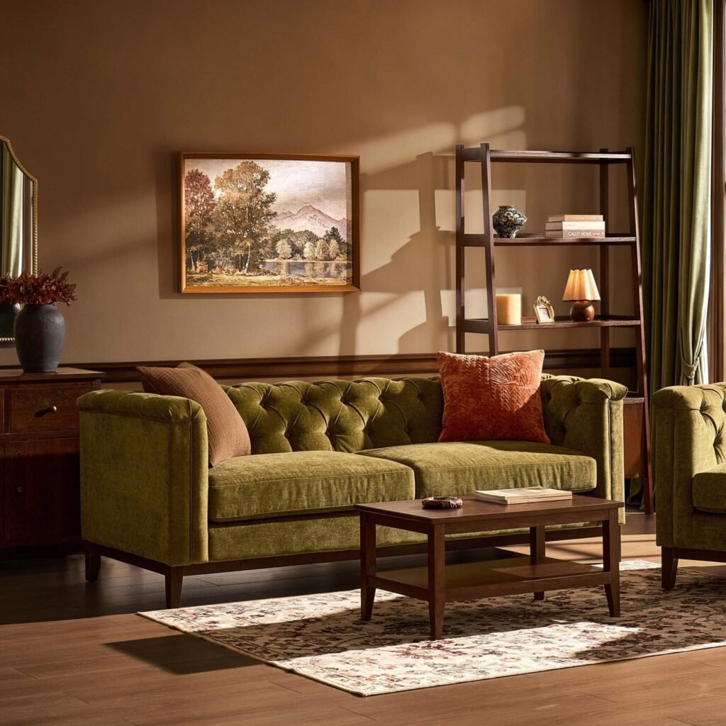 Chesterfield 3 Seater Sofa - Cedar Earth - Green Lane