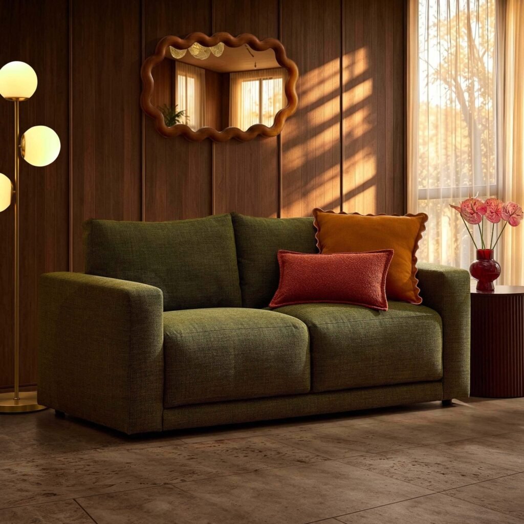 Chicago 2 Seater Sofa - Woven Pine Green - Green Lane