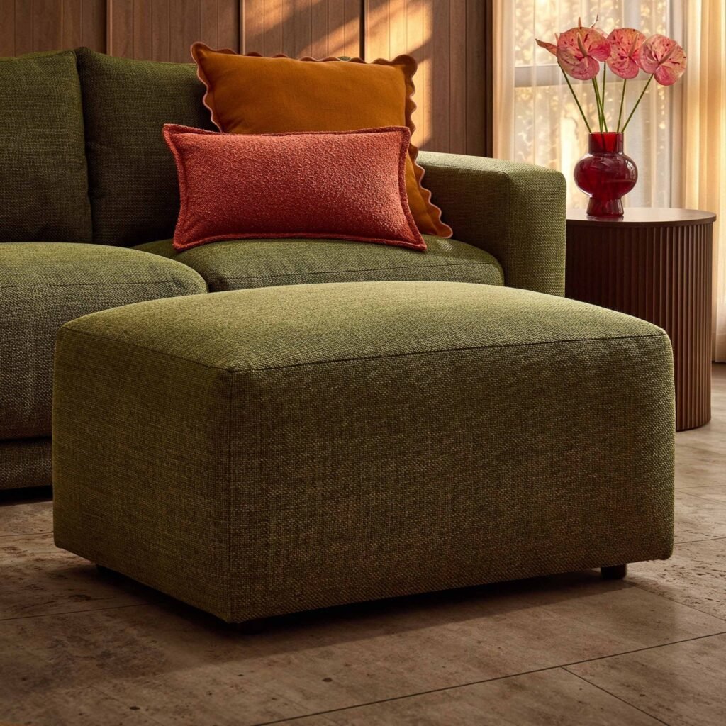 Chicago Pouffe - Woven Pine Green - Green Lane