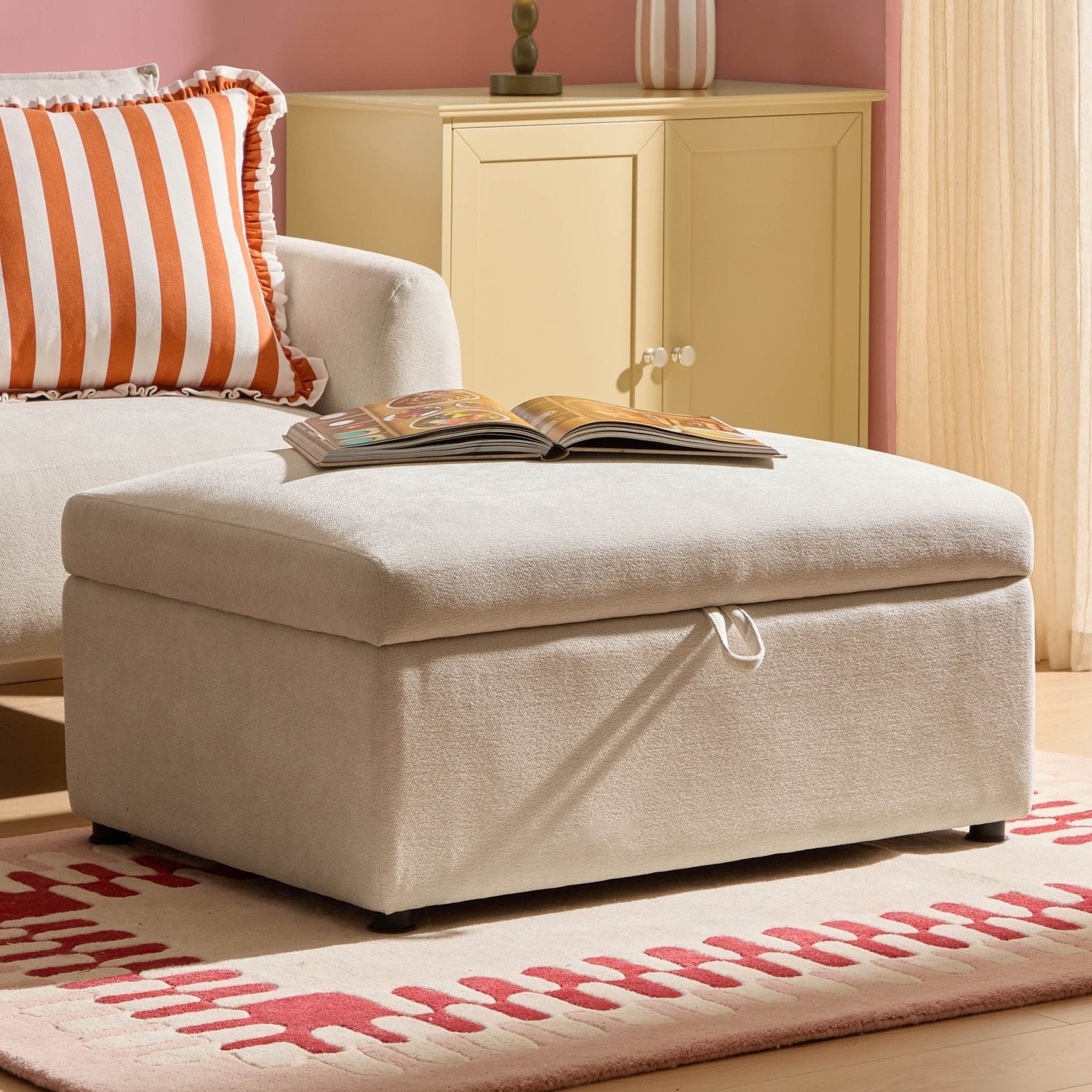 Clapham Storage Pouffe - Chenille Ivory