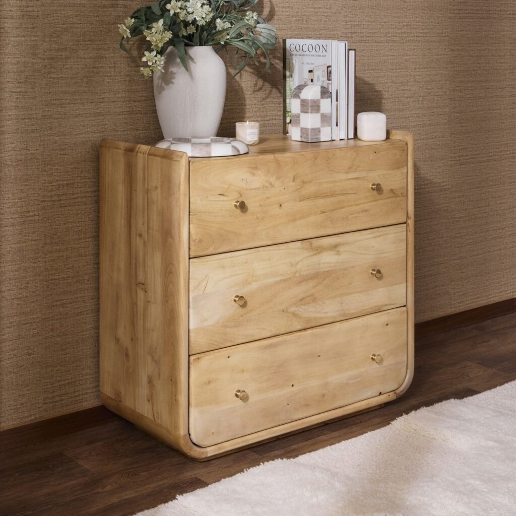 Cleo Acacia Wood 3 Drawer Chest - Light Wood - Green Lane