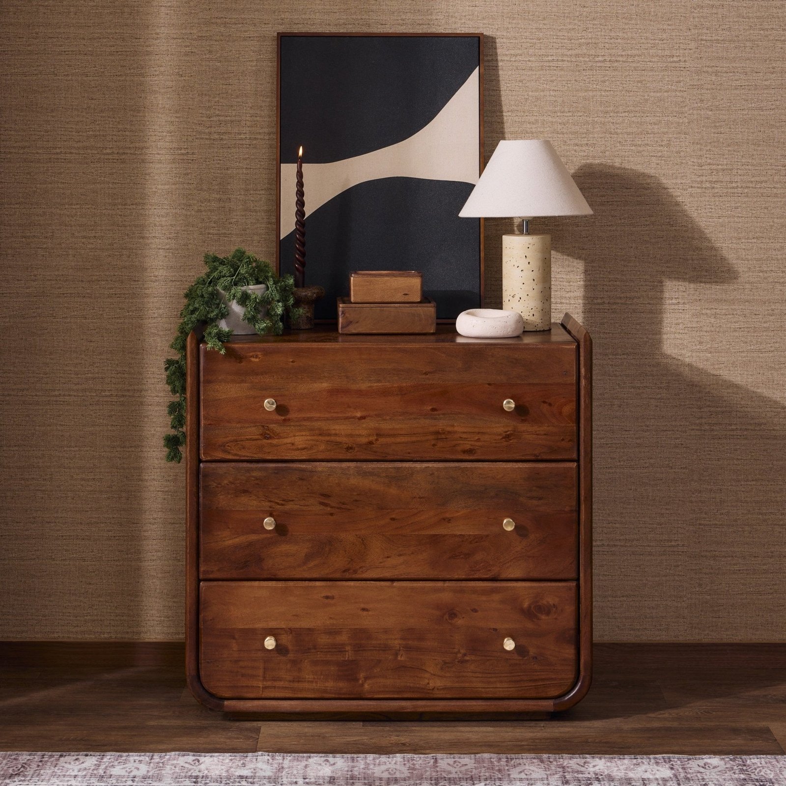 Cleo Acacia Wood 3 Drawer Chest - Walnut - Green Lane