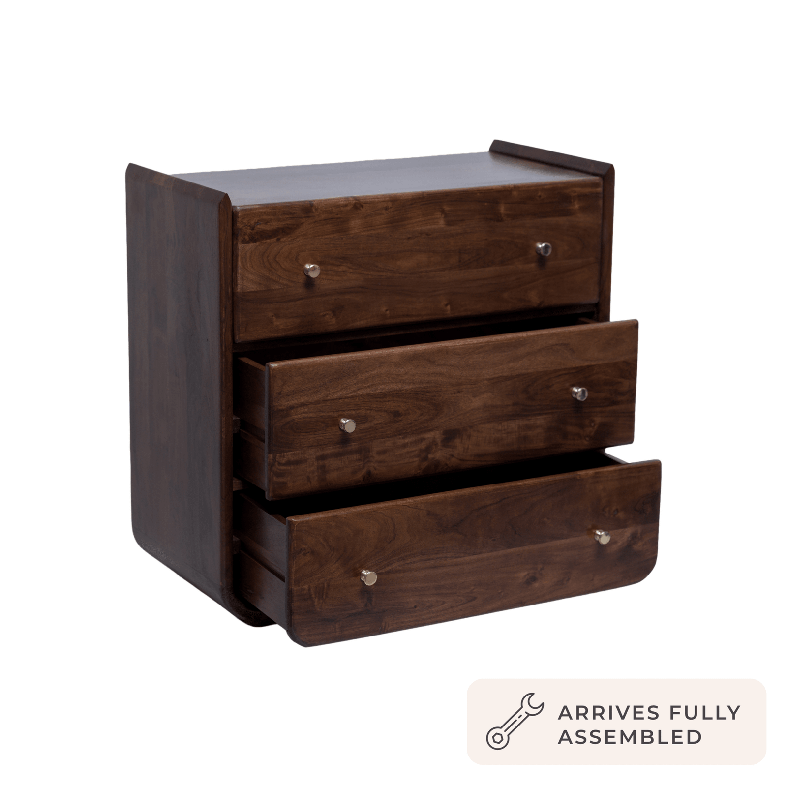 Cleo Acacia Wood 3 Drawer Chest - Walnut - Green Lane