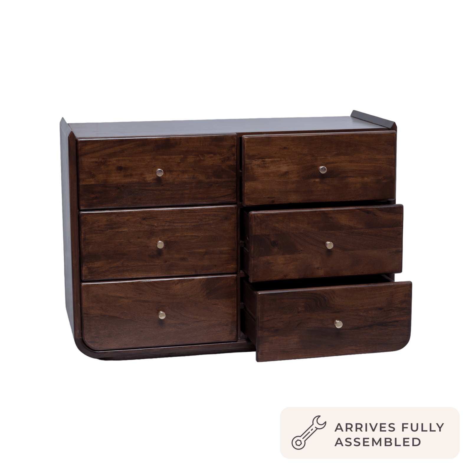 Cleo Acacia Wood 6 Drawer Chest - Walnut - Green Lane