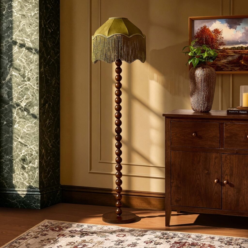 Enzo Suede Tassel Fringe Floor Shade - Rich Green