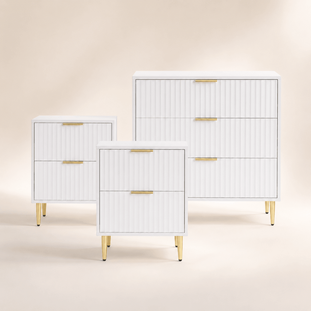 Evie 3 Piece Bundle - 2 Bedside Tables and Small Chest - Warm White - Green Lane