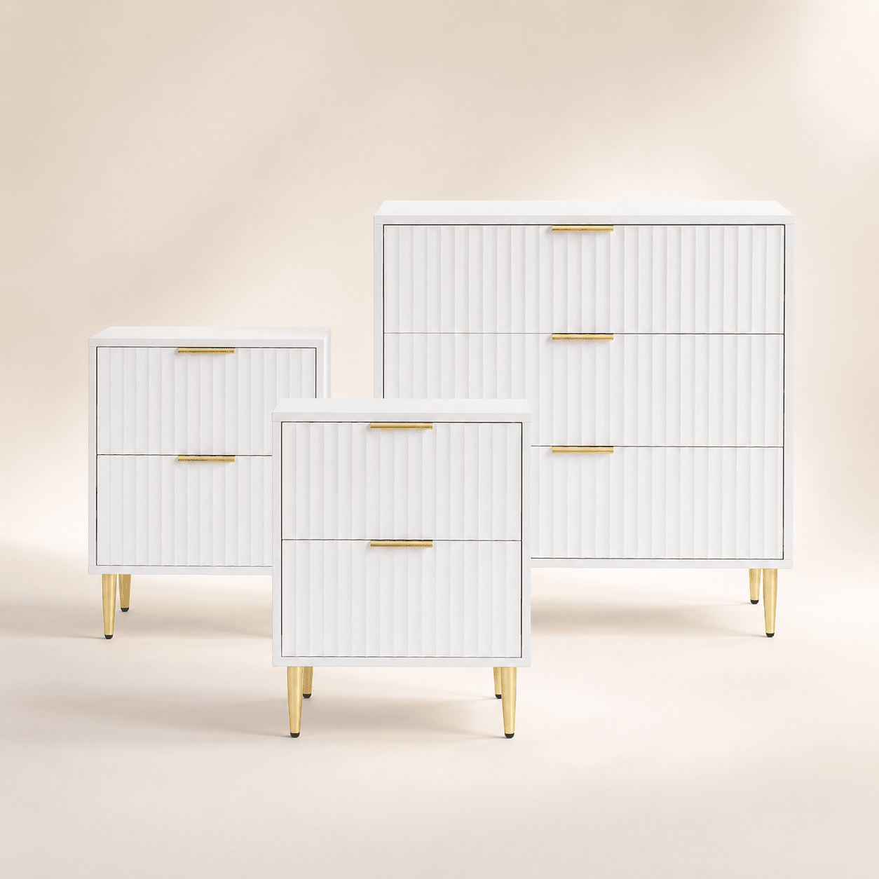 Evie 3 Piece Bundle - 2 Bedside Tables and Small Chest - Warm White - Green Lane