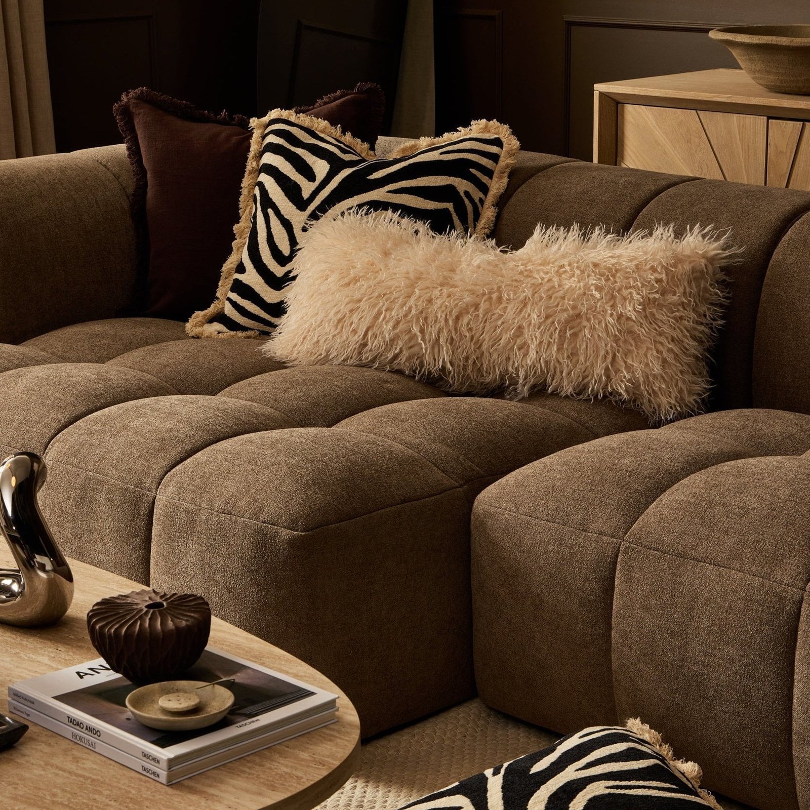 Manhattan Left Hand Chaise Sofa - Chenille Mushroom
