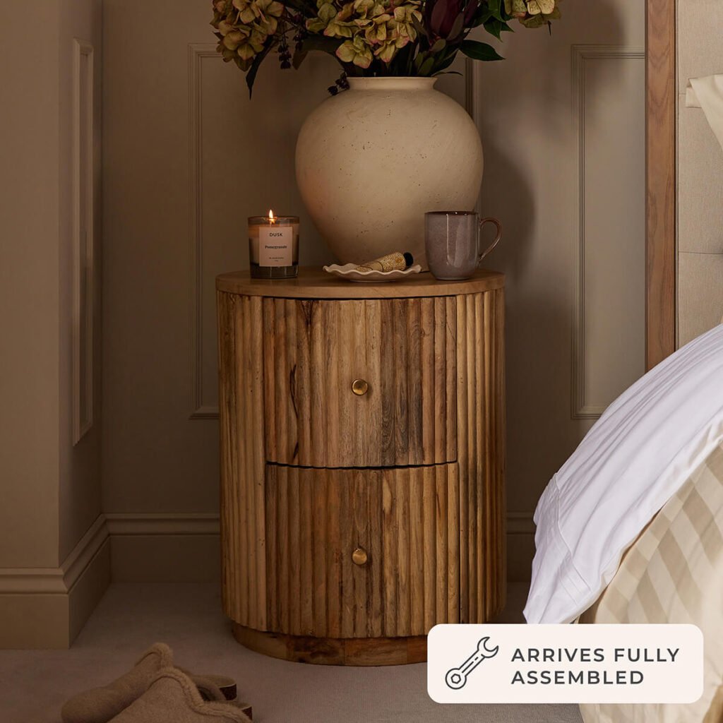 Finley Mango Wood 2 Drawer Bedside Table - Natural - Green Lane