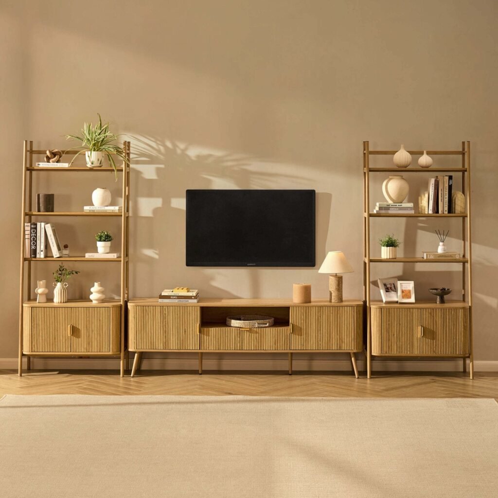 Hattie 3 Piece Bundle - 2 Shelving Units and TV Unit - Light Wood - Green Lane