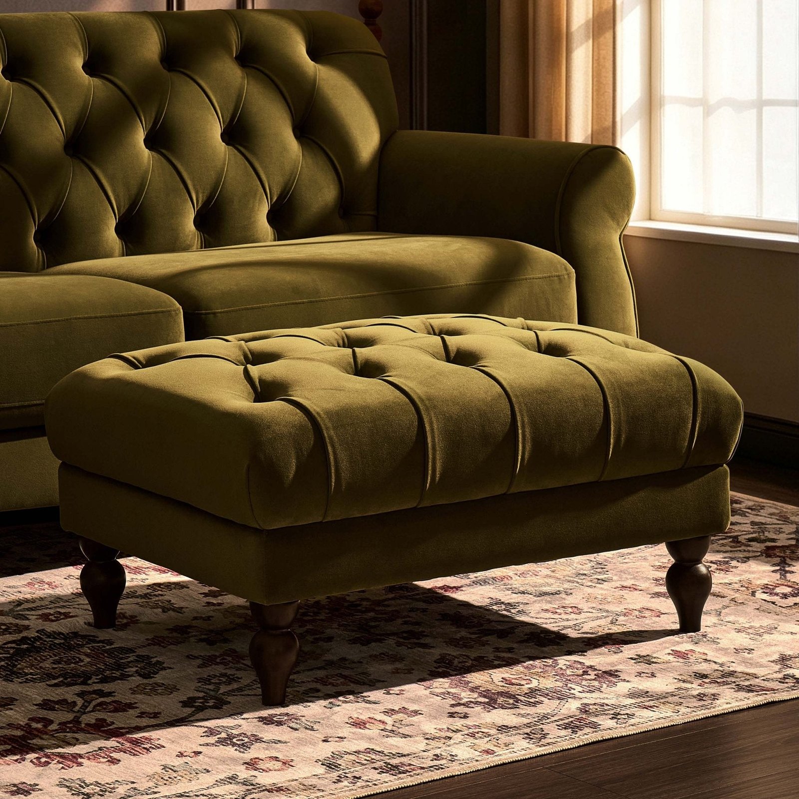 Hebden Pouffe - Muted Moss - Green Lane