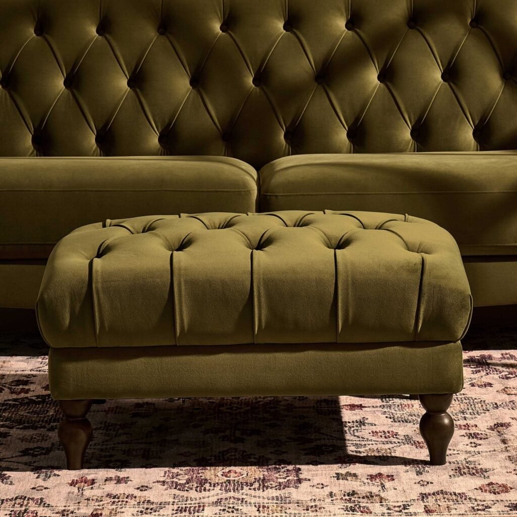 Hebden Pouffe - Muted Moss - Green Lane