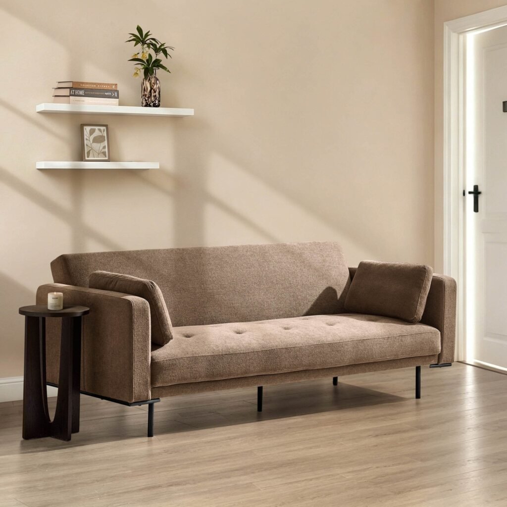 Hudson Click Clack Sofa Bed - Chenille Mushroom - Green Lane