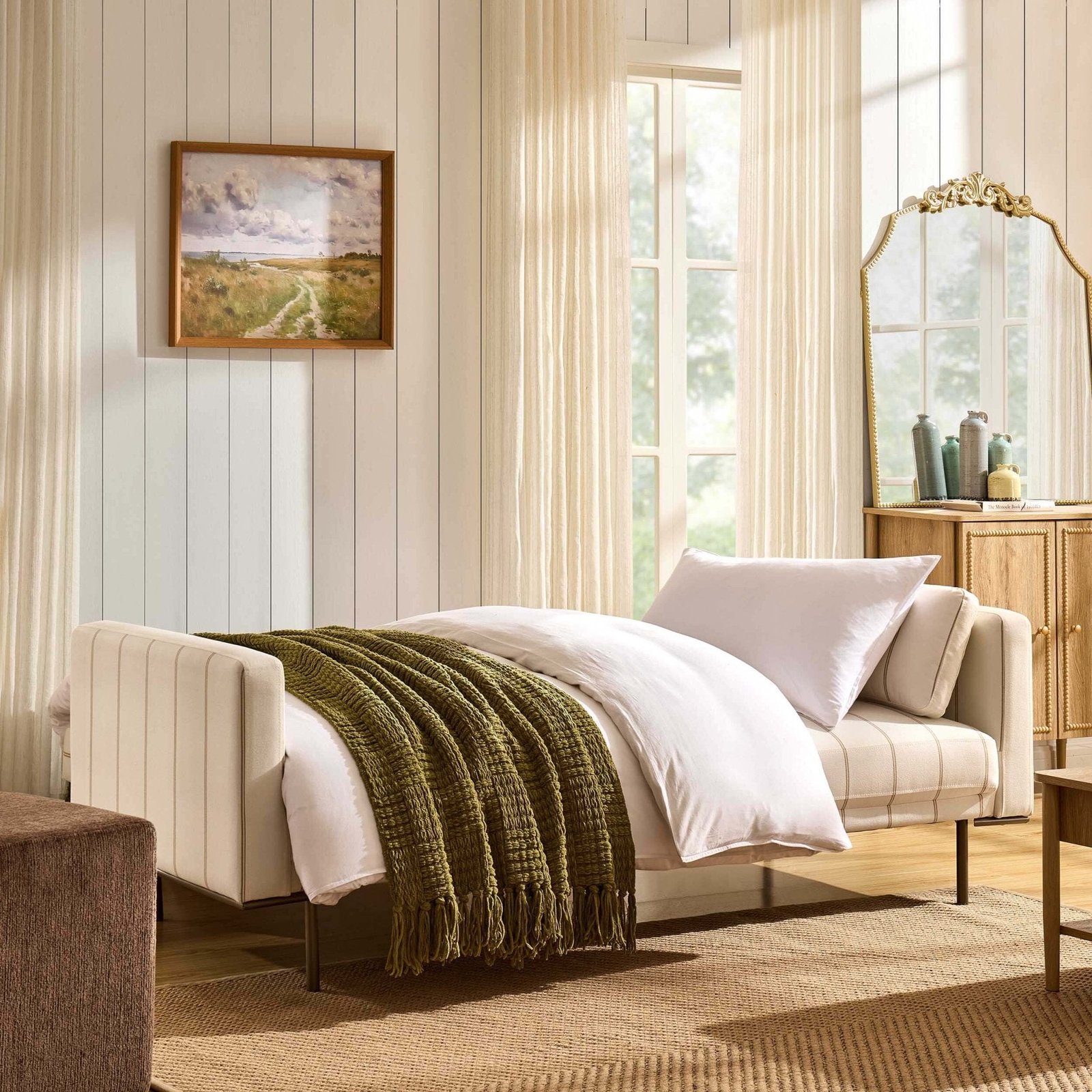 Hudson Click Clack Sofa Bed - Thin Natural Stripe