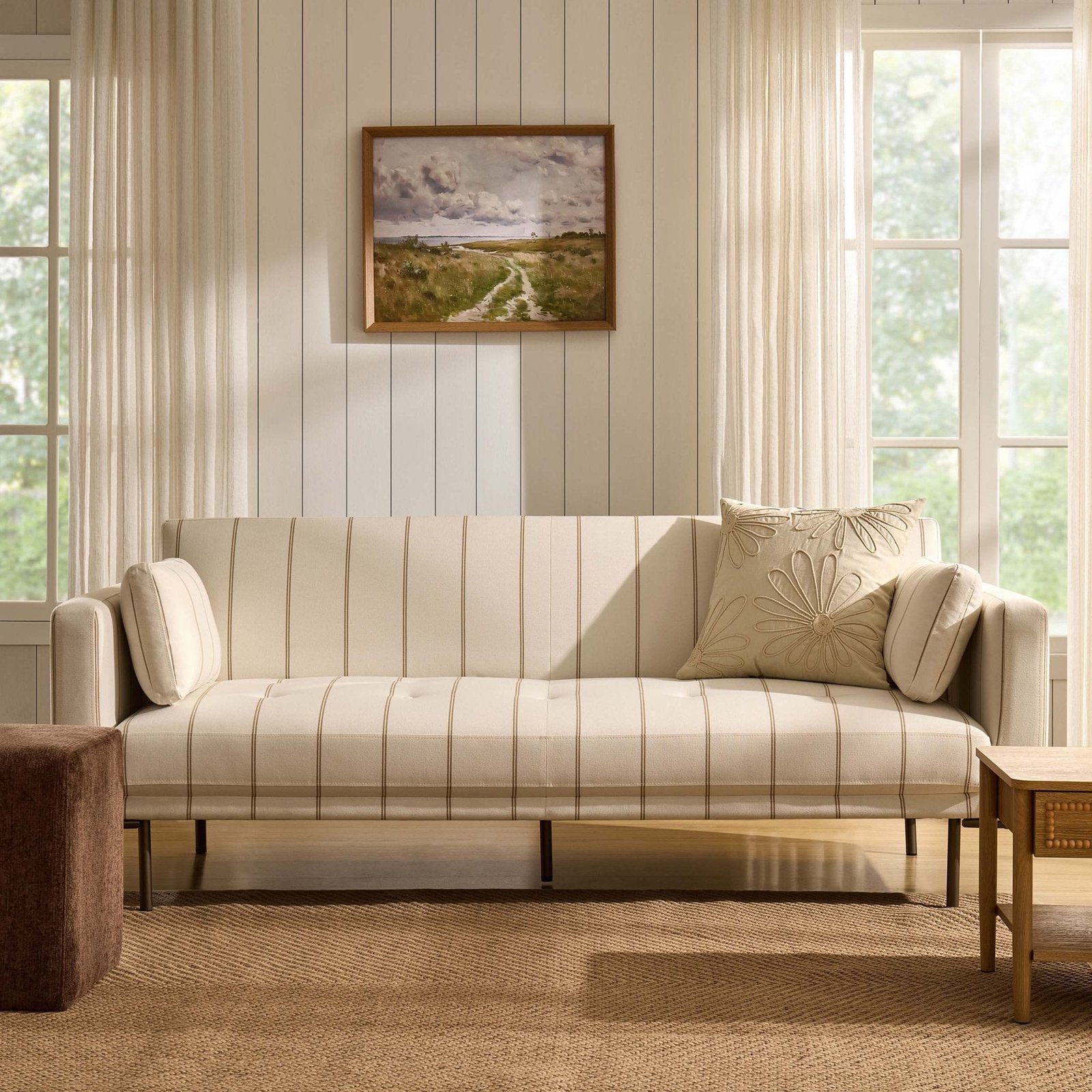 Hudson Click Clack Sofa Bed - Thin Natural Stripe