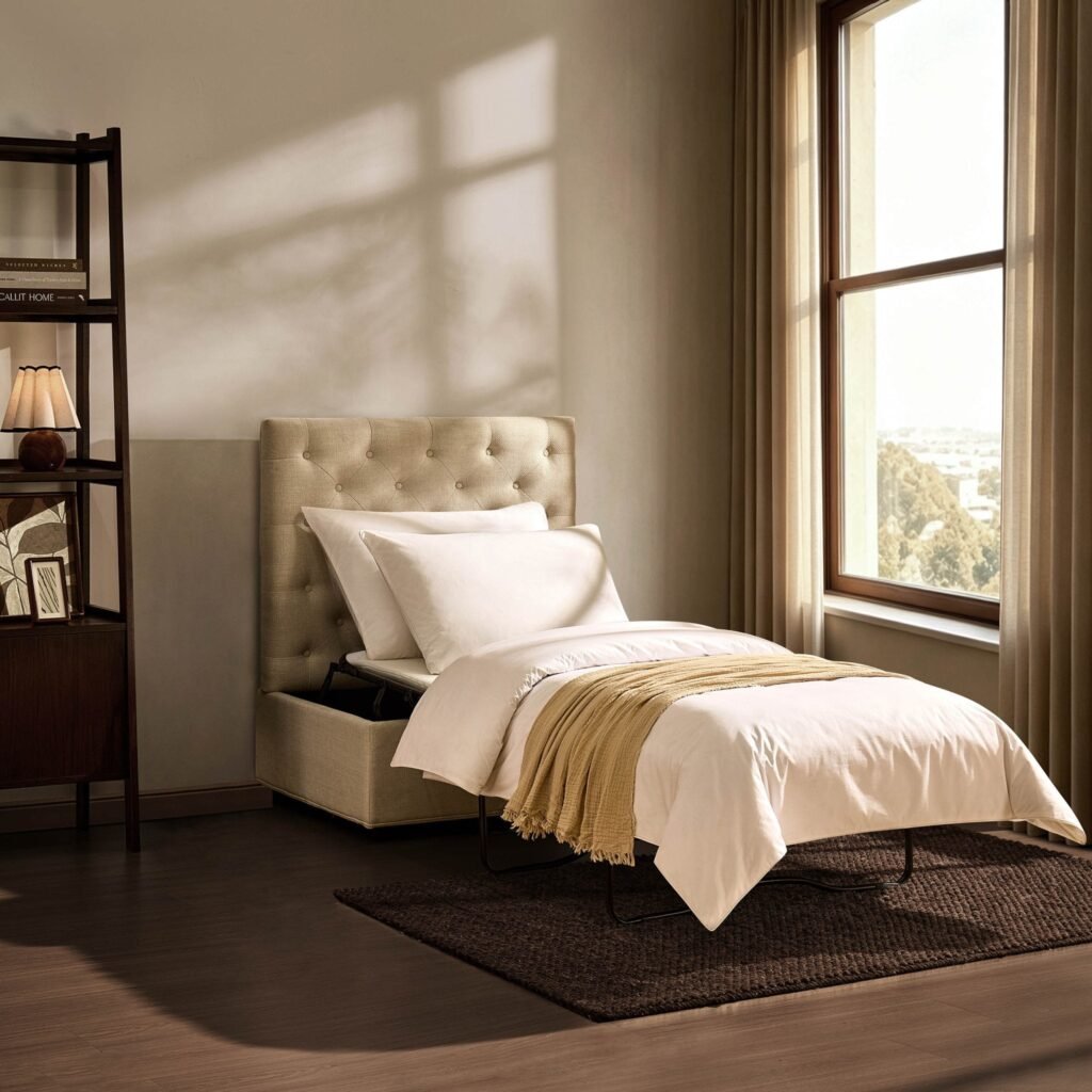 Kennadi Single Sofa Bed Pouffe - Beige - Green Lane