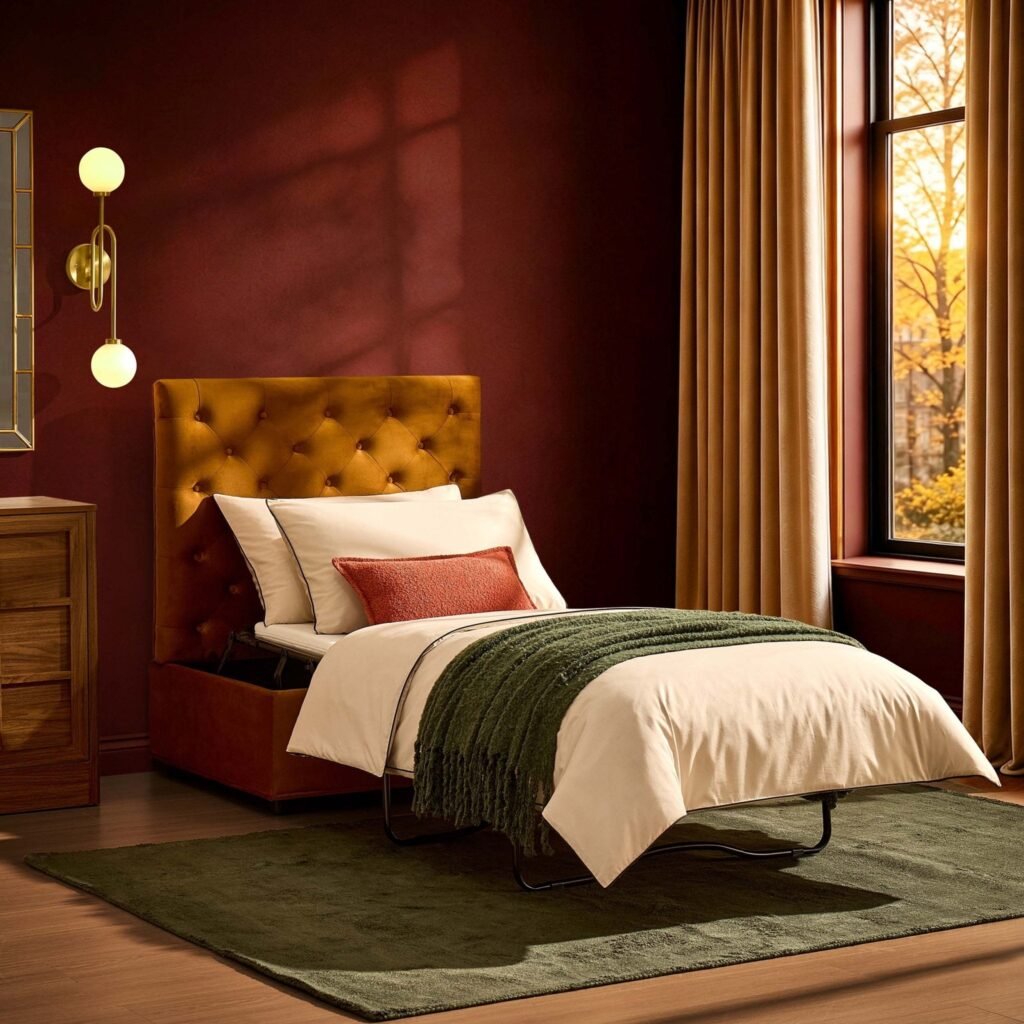 Kennadi Single Sofa Bed Pouffe - Muted Gold - Green Lane