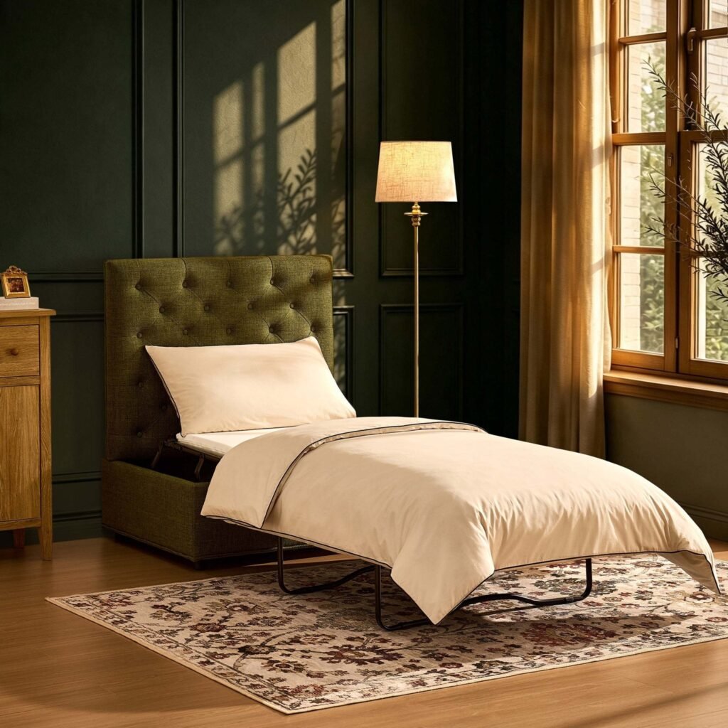 Kennadi Single Sofa Bed Pouffe - Woven Pine Green - Green Lane