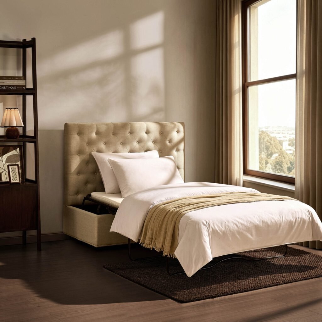 Kennadi Small Double Pouffe Sofa Bed - Beige - Green Lane