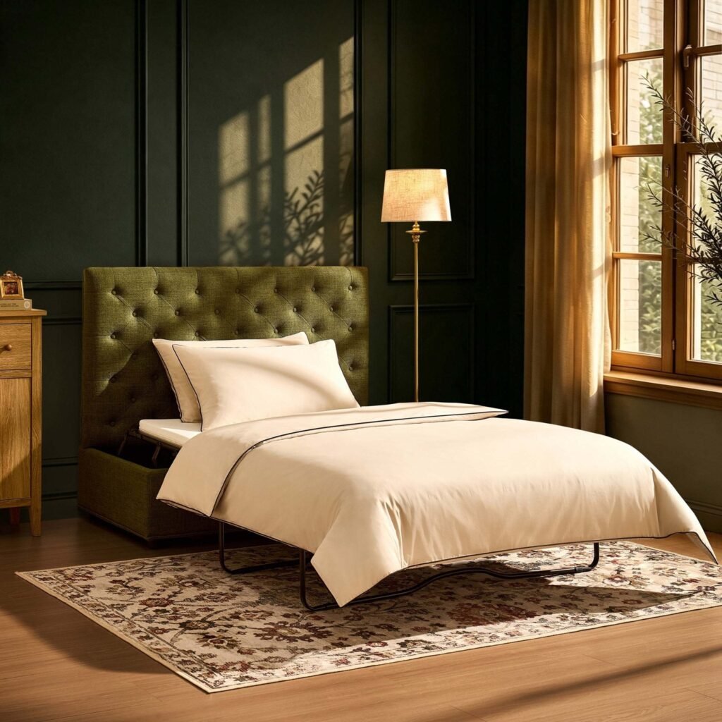 Kennadi Small Double Pouffe Sofa Bed - Woven Pine Green - Green Lane