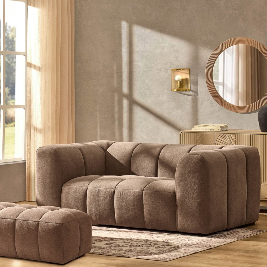 Manhattan 2 Seater Sofa - Chenille Mushroom - Green Lane