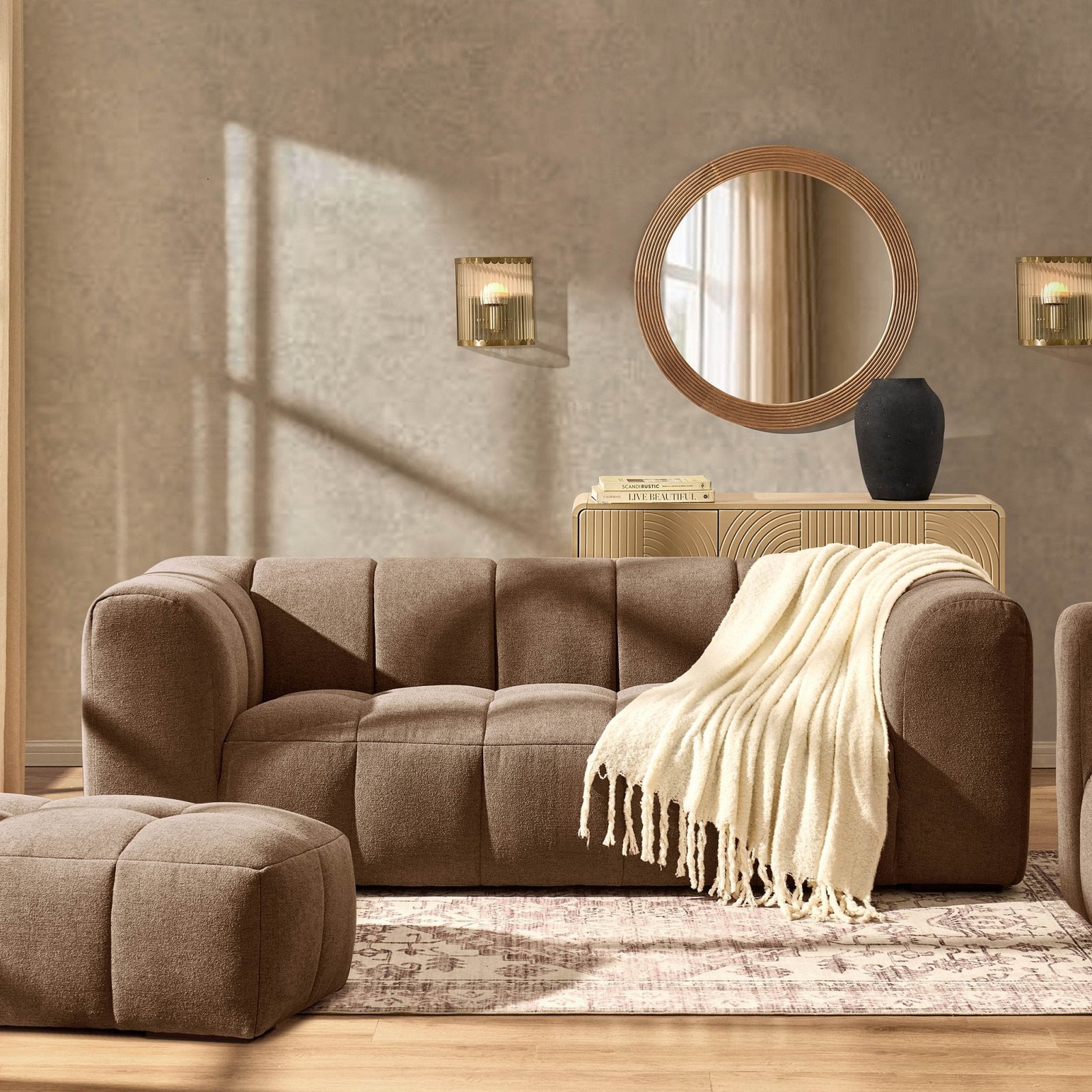 Manhattan 3 Seater Sofa - Chenille Mushroom - Green Lane