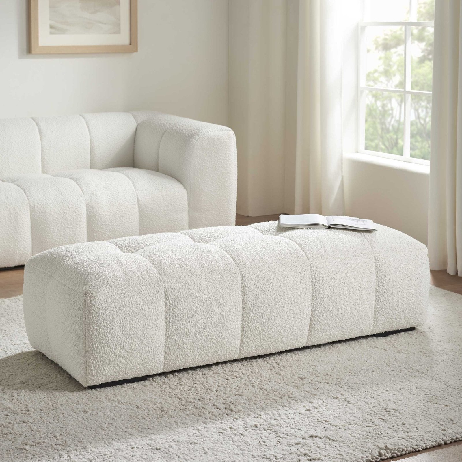 Manhattan Boucle Pouffe - Off White