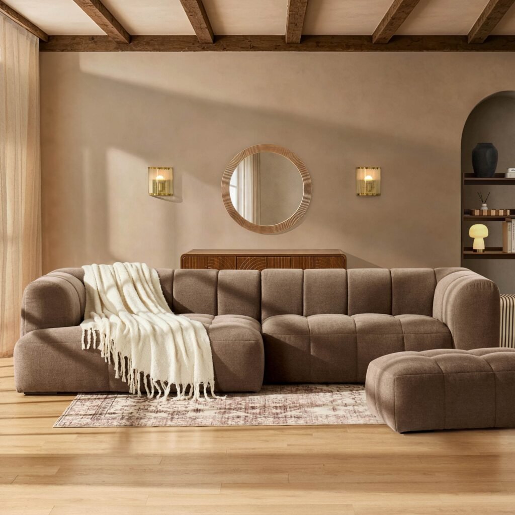 Manhattan Left Hand Chaise Sofa - Chenille Mushroom - Green Lane