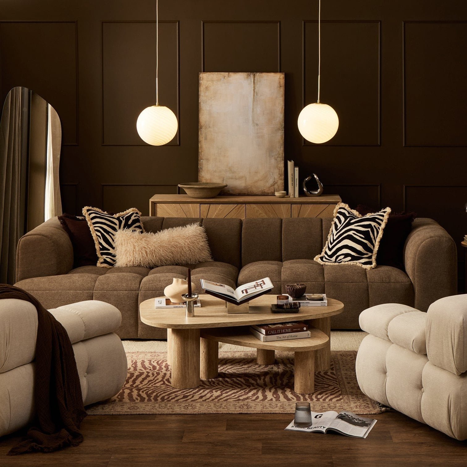 Manhattan Left Hand Chaise Sofa - Chenille Mushroom