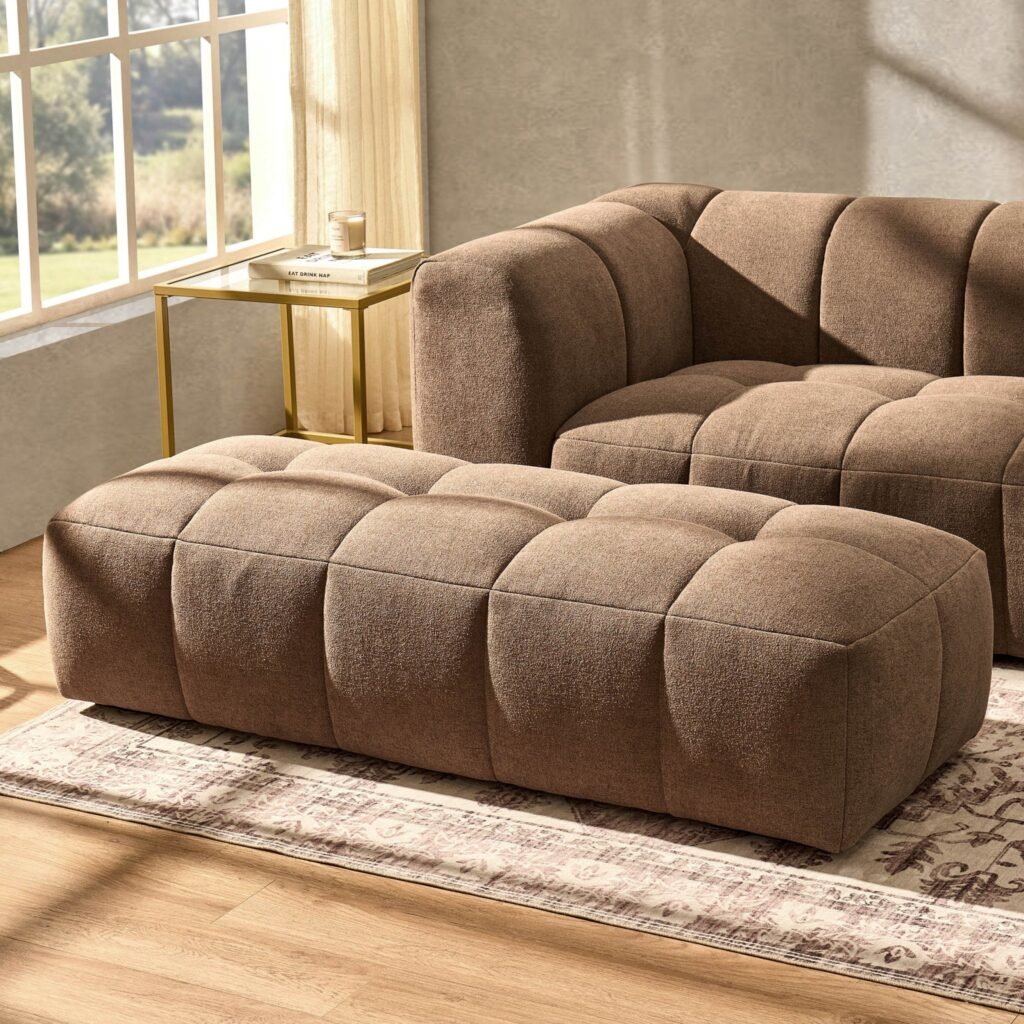 Manhattan Pouffe - Chenille Mushroom - Green Lane