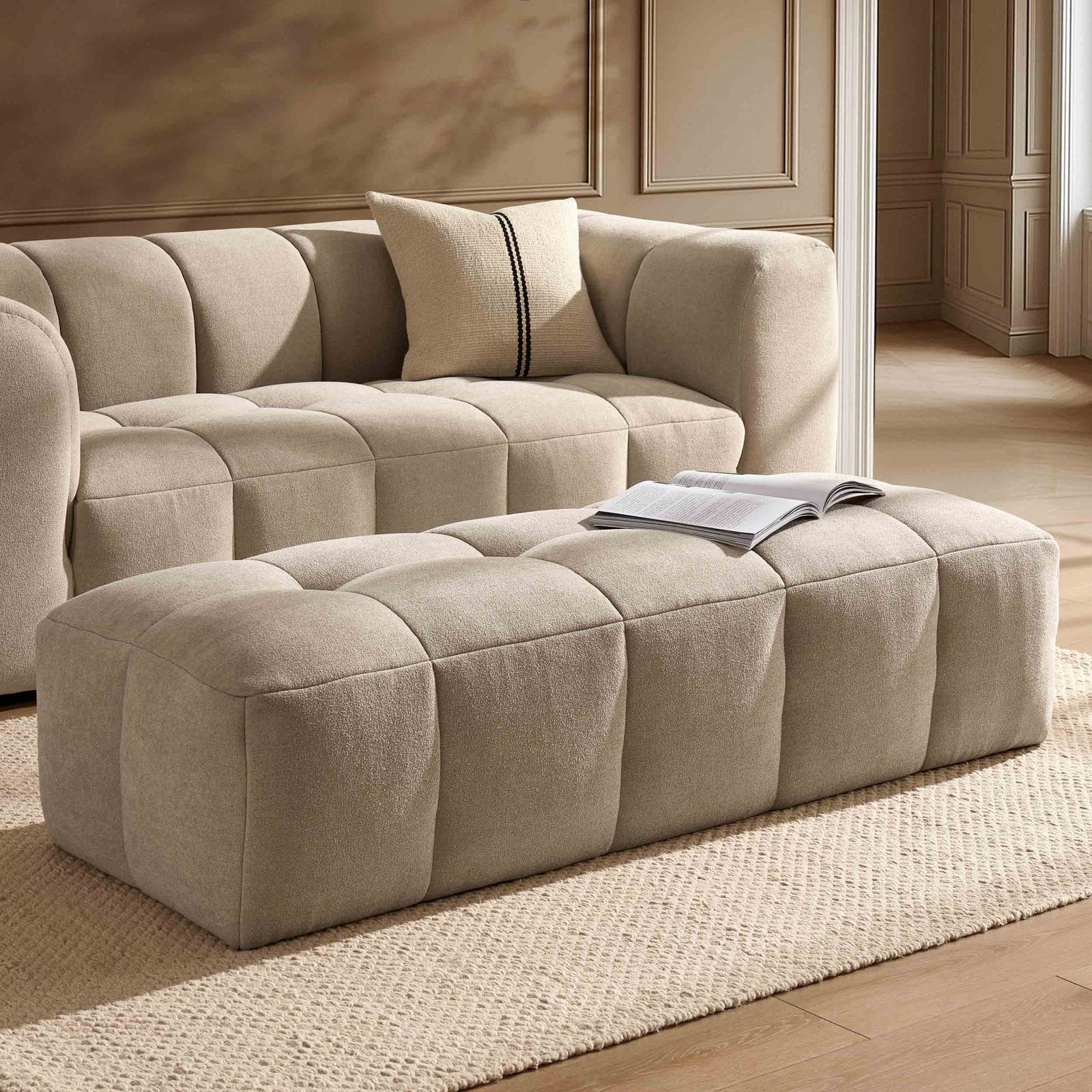 Manhattan Pouffe - Chenille Oatmeal