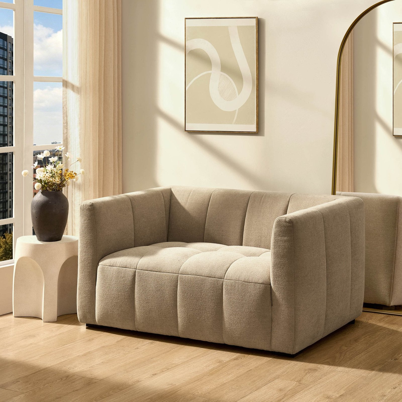 Manhattan Small 2 Seater Sofa - Chenille Oatmeal