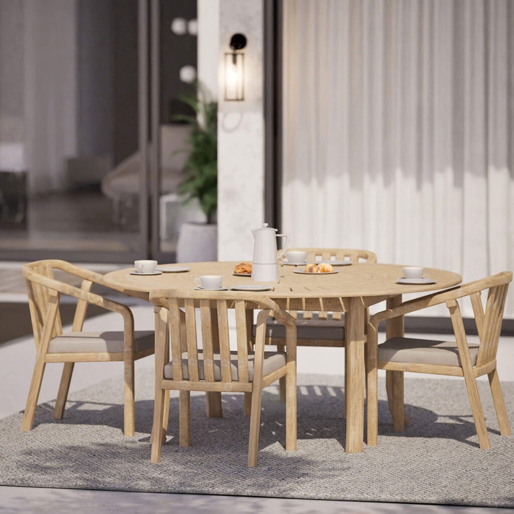Maris Outdoor 4 Seater Round Dining Table Set - Natural - Green Lane