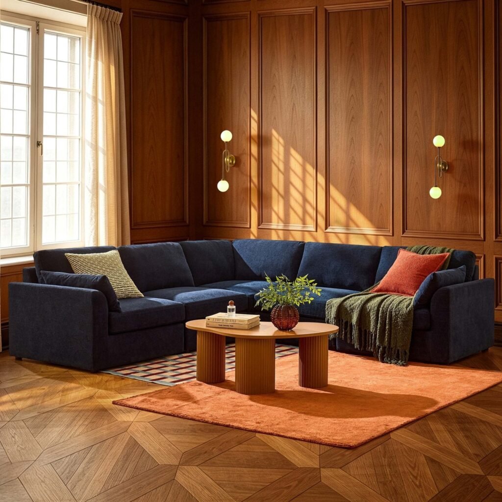 Miami Left Hand Corner Sofa - Chenille Navy - Green Lane