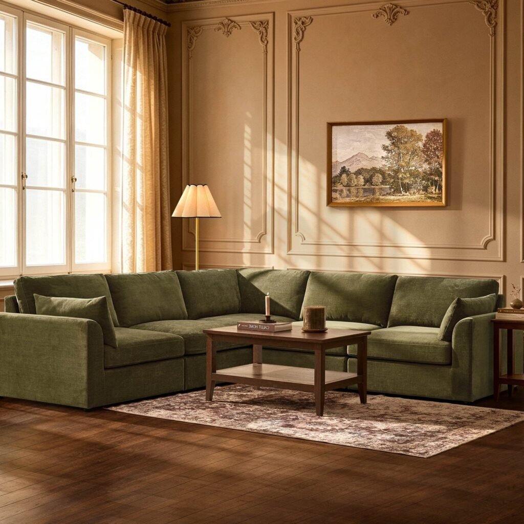 Miami Left Hand Corner Sofa - Chenille Olive - Green Lane