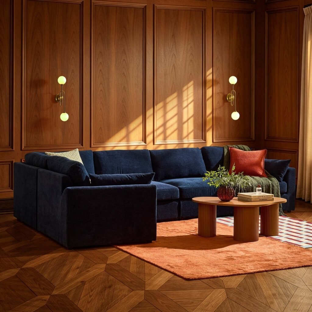 Miami Left Hand Large L-Shape Sofa - Chenille Navy - Green Lane