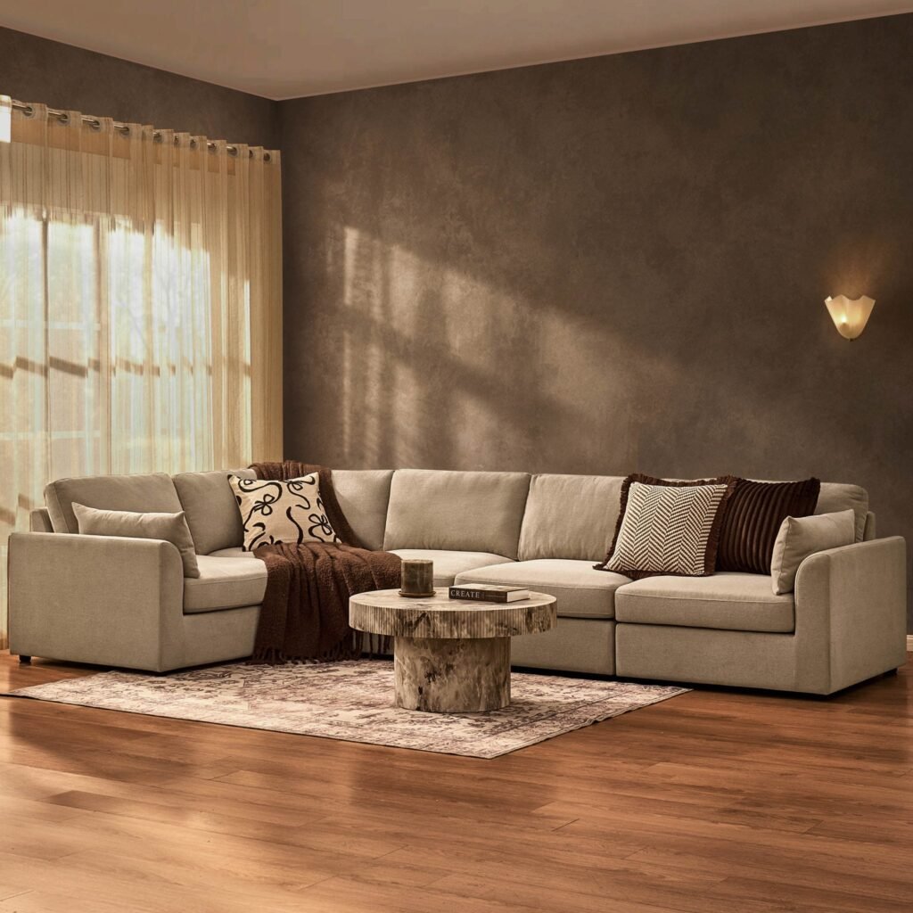Miami Left Hand Large L-Shape Sofa - Chenille Oatmeal - Green Lane