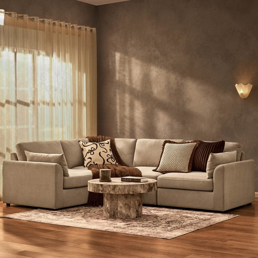 Miami Left Hand Small L-Shape Sofa - Chenille Oatmeal - Green Lane