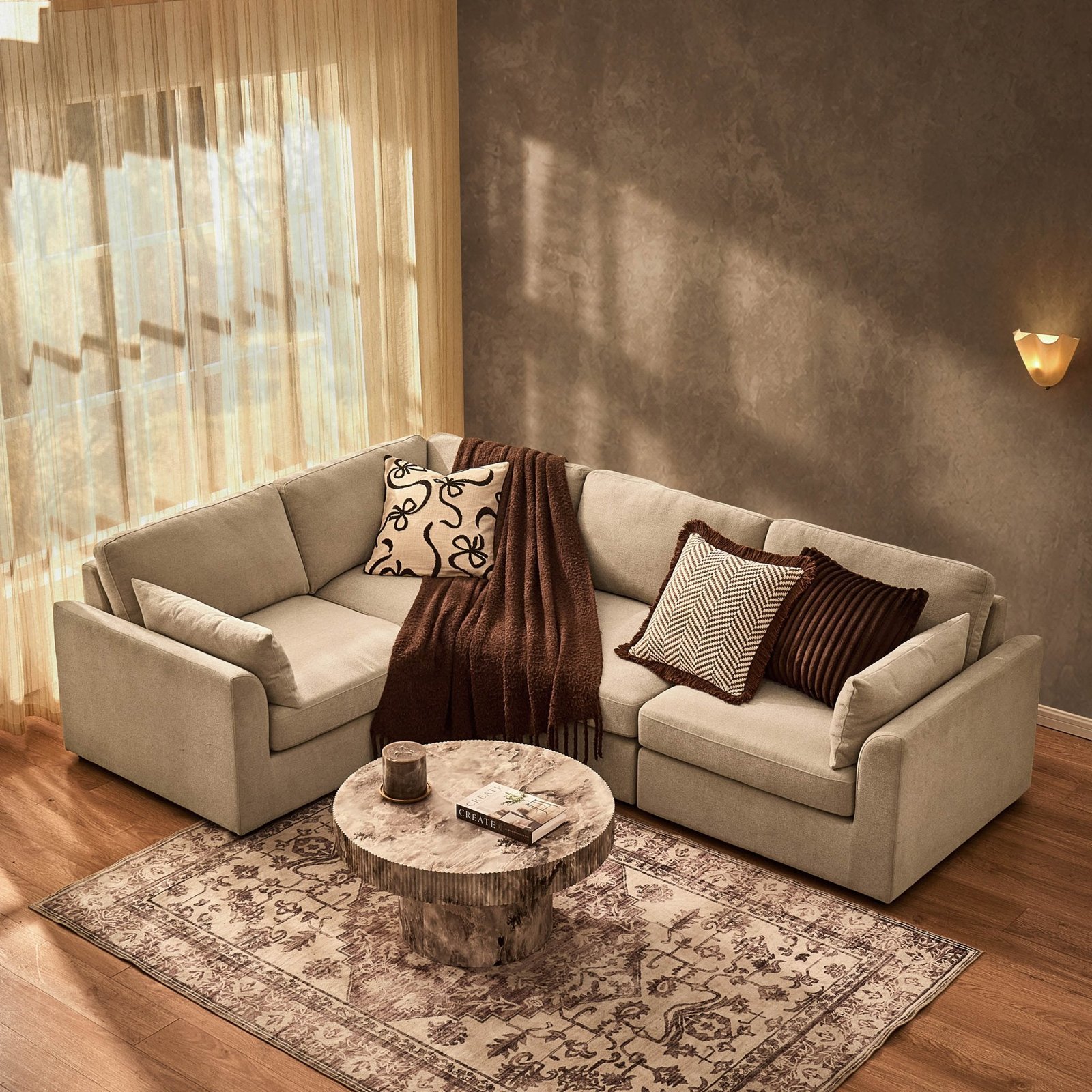 Miami Left Hand Small L-Shape Sofa - Chenille Oatmeal - Green Lane
