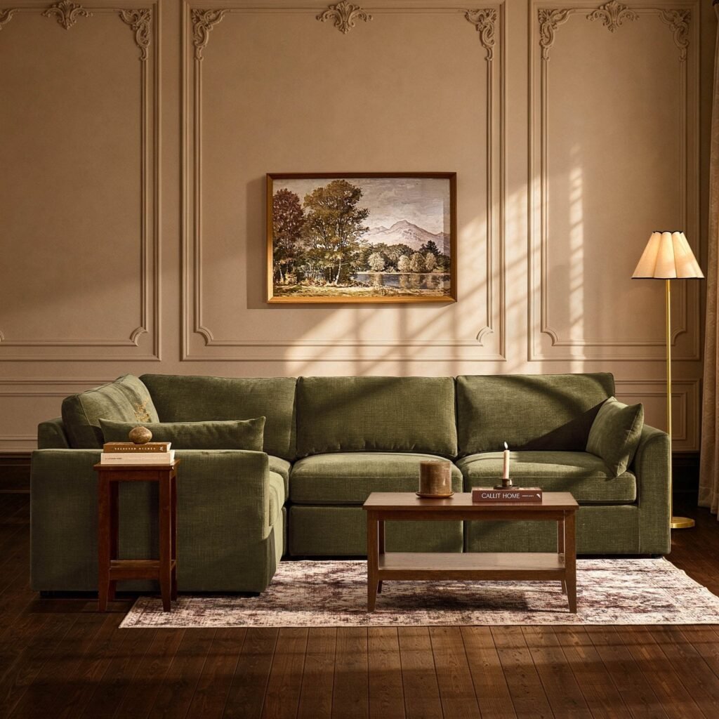 Miami Left Hand Small L-Shape Sofa - Chenille Olive - Green Lane