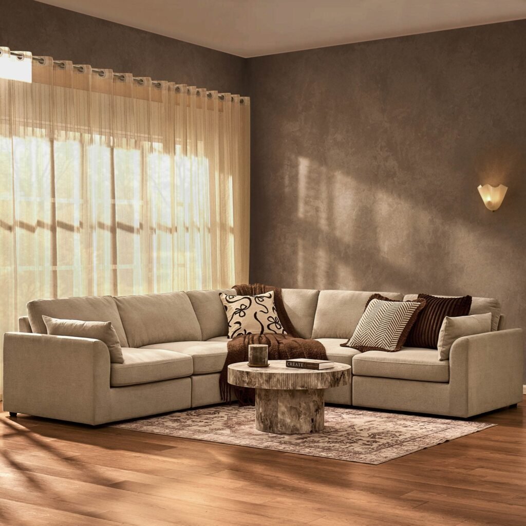 Miami Right Hand Corner Sofa - Chenille Oatmeal - Green Lane