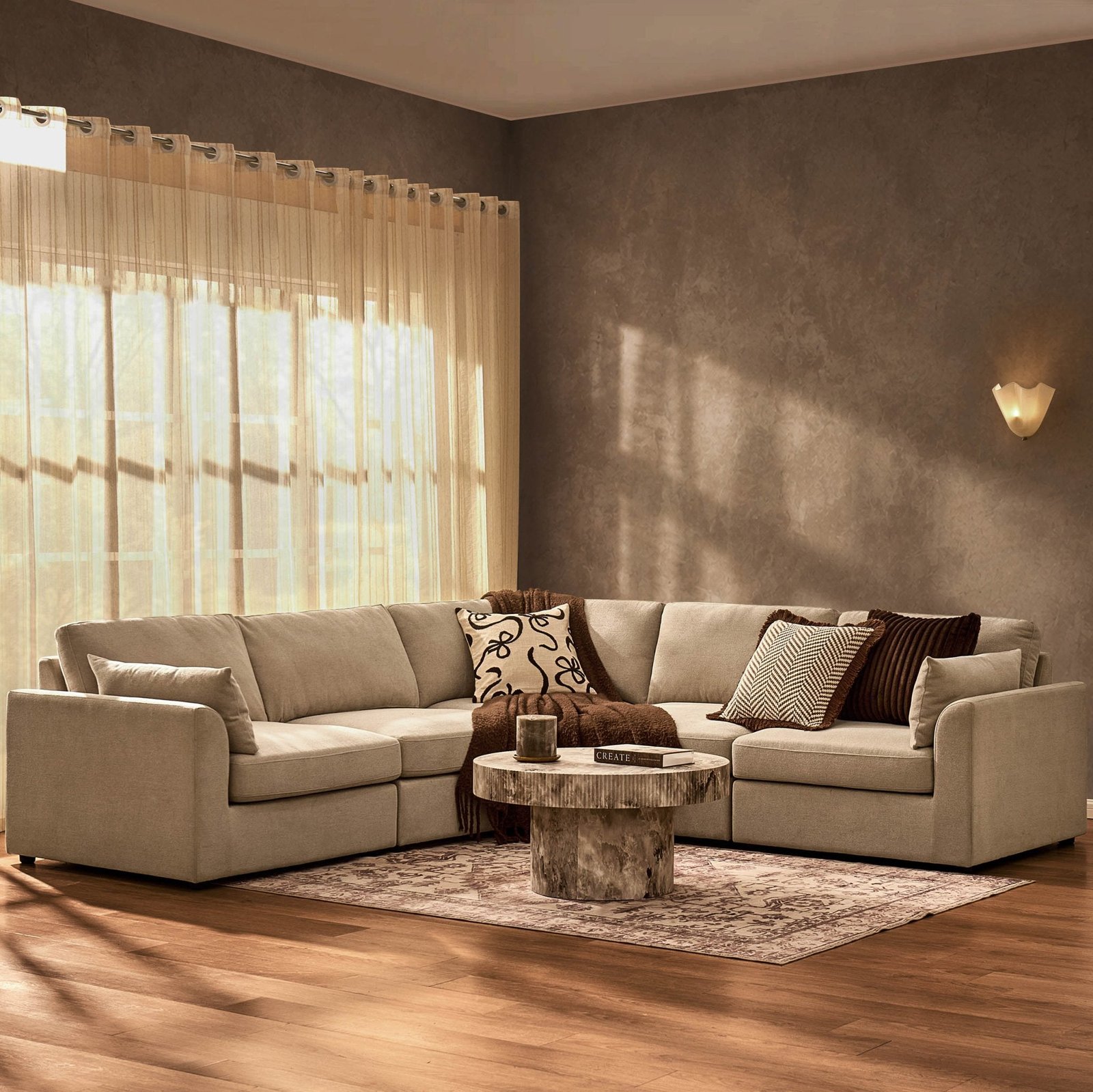 Miami Right Hand Corner Sofa - Chenille Oatmeal - Green Lane