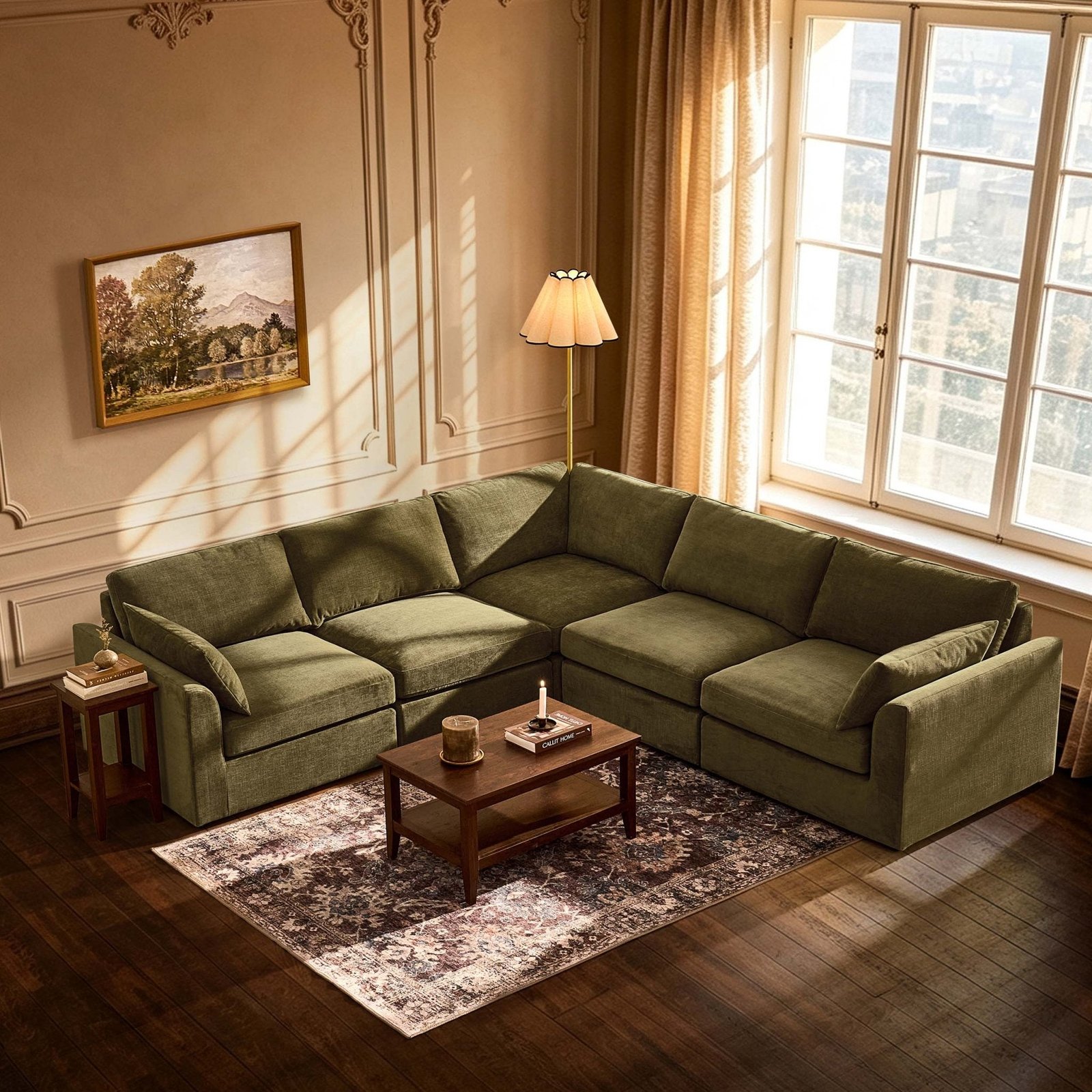 Miami Right Hand Corner Sofa - Chenille Olive - Green Lane