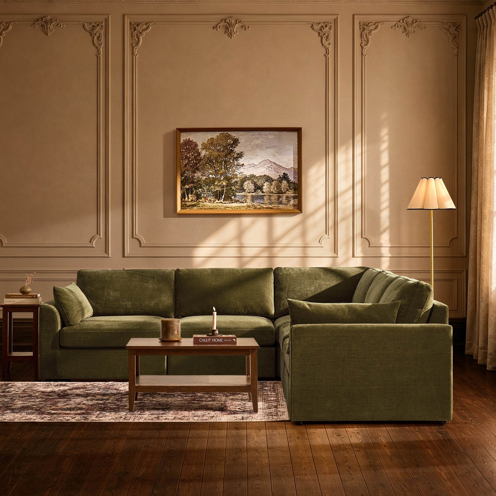 Miami Right Hand Corner Sofa - Chenille Olive - Green Lane
